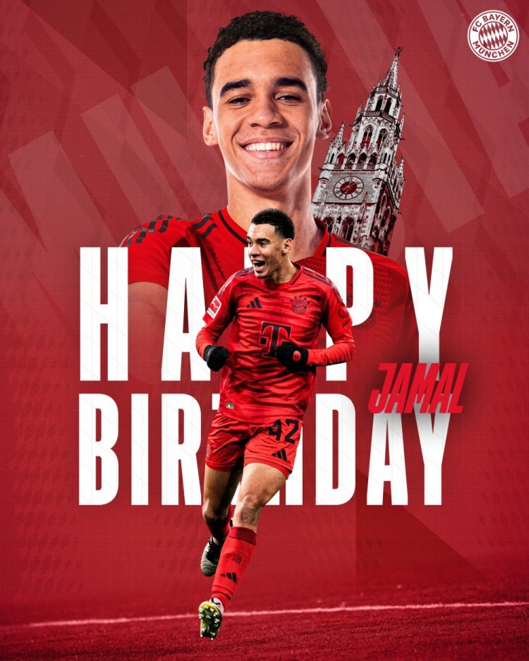  拜仁官方祝穆西亞拉22歲生日快樂，加盟至今出戰(zhàn)196次獲59球38助