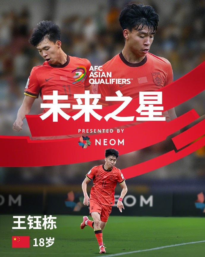 亞洲杯官方社媒發(fā)布王鈺棟個人海報：青年軍的旗幟，飄揚在前哨