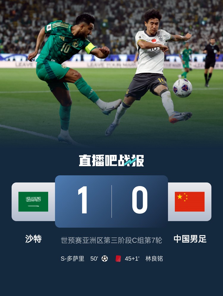  1-0小勝國足終結(jié)沙特在18強賽191天的進球荒，上次進球也是戰(zhàn)國足